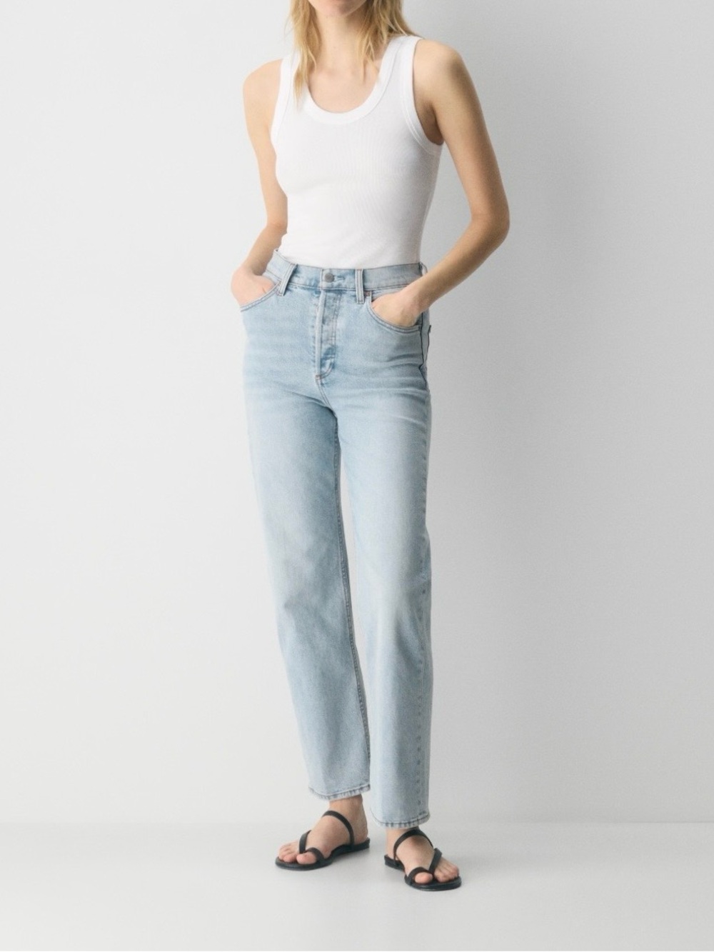 Denim Forum The Arlo High Rise Straight Leg Light Blue Jeans Size 25‎